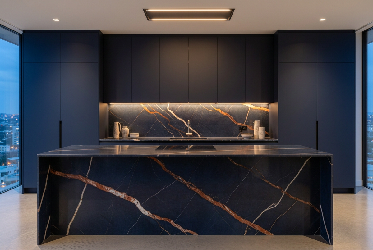Magellano Navy Penthouse Bespoke Kitchen | TRENZY Spaces Bespoke Kitchen - close-up detail