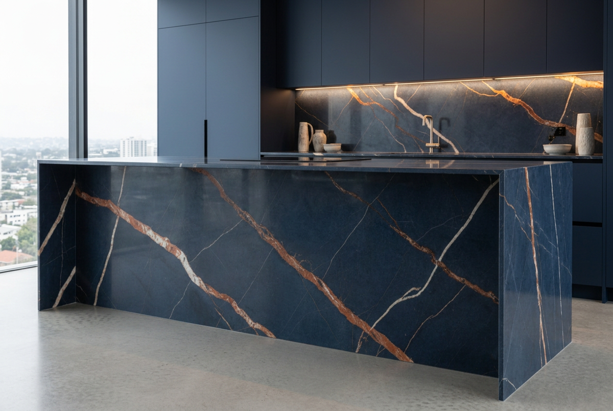 Magellano Navy Penthouse Bespoke Kitchen | TRENZY Spaces Bespoke Kitchen - styled in room
