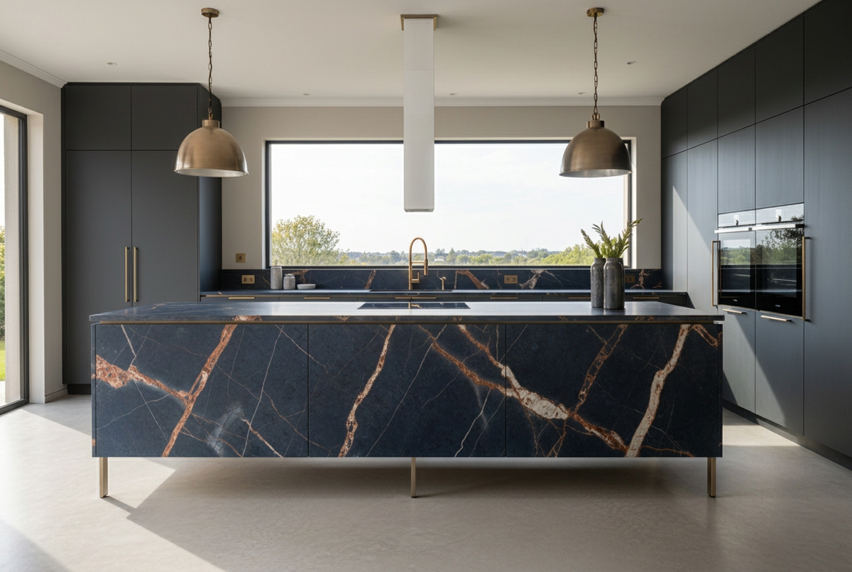 Magellano Waterfall Rock Bespoke Kitchen | TRENZY Spaces Bespoke Kitchen - angle view