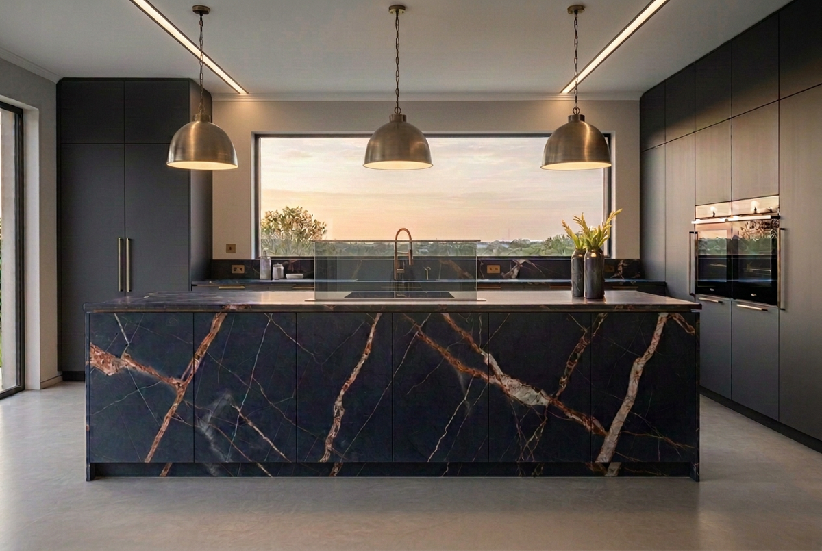 Magellano Waterfall Rock Bespoke Kitchen | TRENZY Spaces Bespoke Kitchen - styled in room
