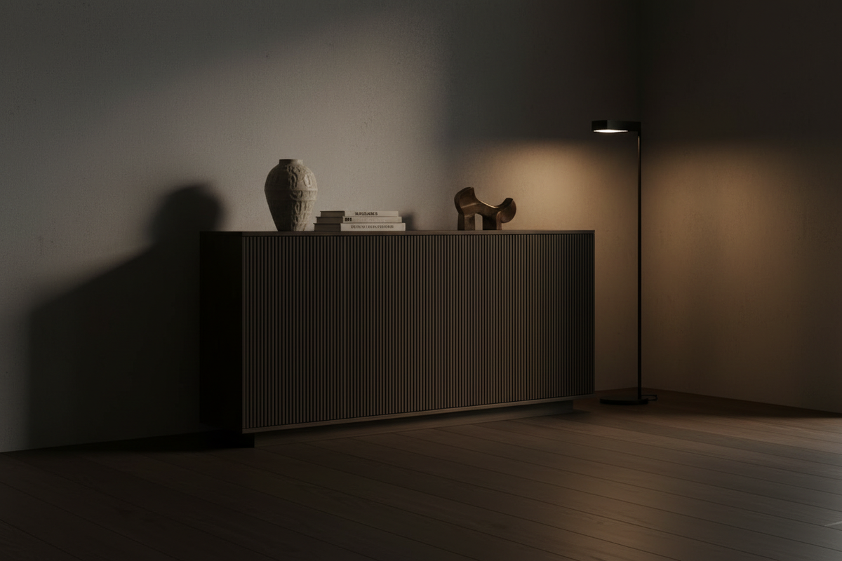 Moody smoked oak sideboard lifestyle