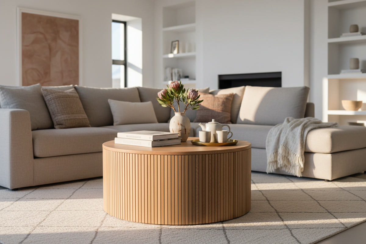 Natural Oak Fluted Round Coffee Table