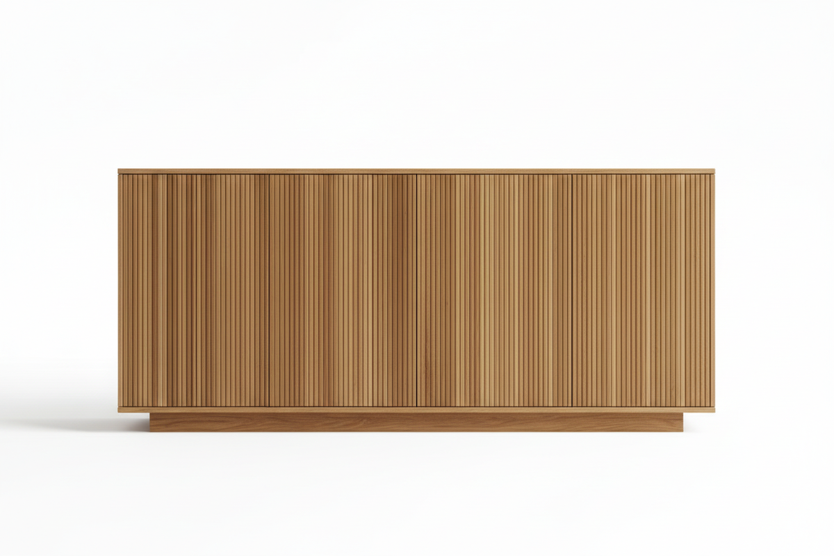 Natural oak sideboard on white background