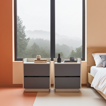 TRENZY Luxury Bedside Pedestal Pair – 2 Drawers, Congo-Muidan
