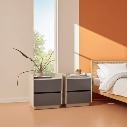 TRENZY Luxury Bedside Pedestal Pair – 2 Drawers, Congo-Muidan