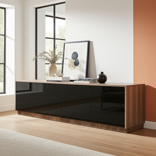 TRENZY Lux Oak TV Stand in warm oak finish with sleek design supporting up to 65-inch TV