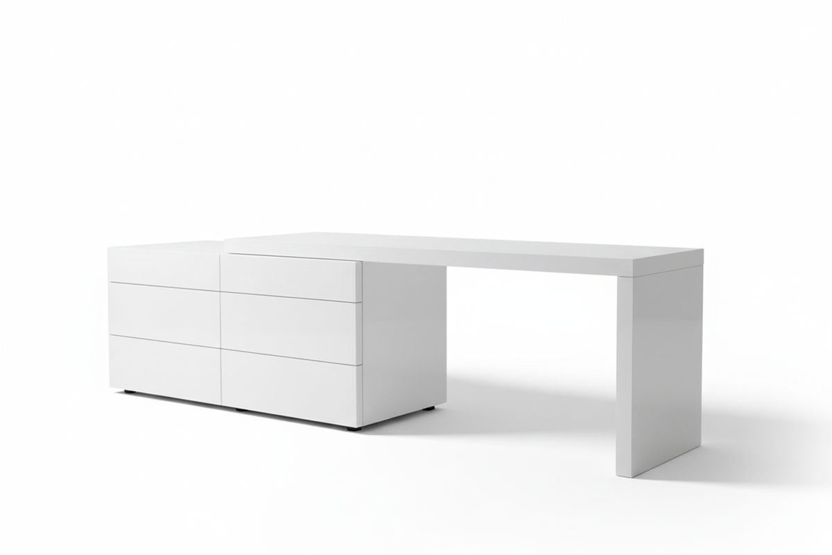 Plain ecommerce image of gloss-white waterfall dresser