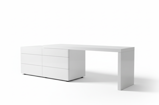 Plain ecommerce image of gloss-white waterfall dresser