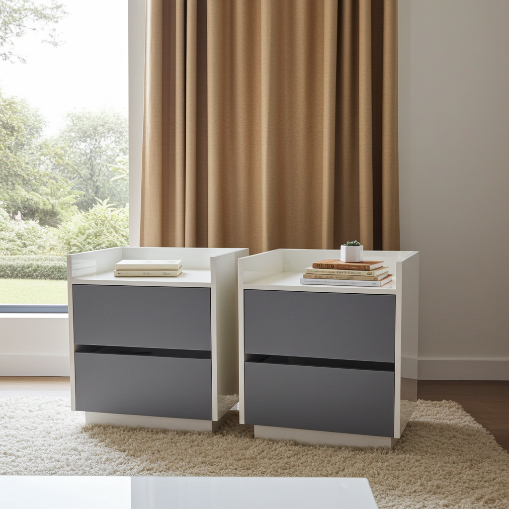 TRENZY Luxury Bedside Pedestal Pair – 2 Drawers, Congo-Muidan