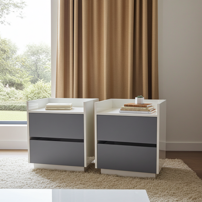 TRENZY Luxury Bedside Pedestal Pair – 2 Drawers, Congo-Muidan