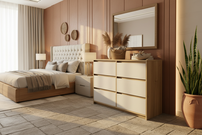 TRENZY Luxury 6-Drawer Chest of Drawers – Oak & Light Grey Super Gloss | MDF | 120cm | SA