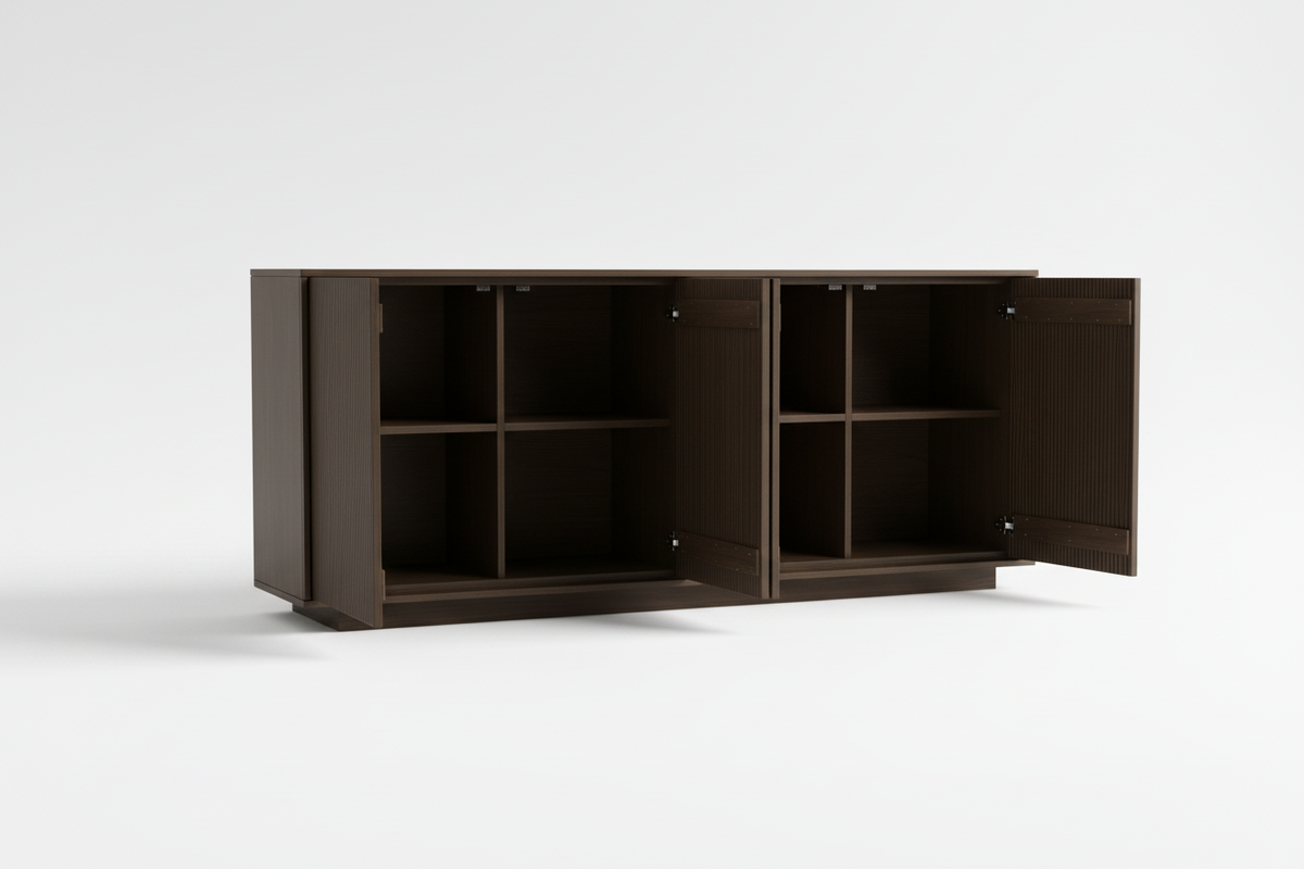 Smoked oak sideboard with doors open
