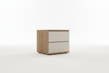 TRENZY Bedside Pedestal II – Muidan & Kalstard Oak Bedside Pedestal - styled in room