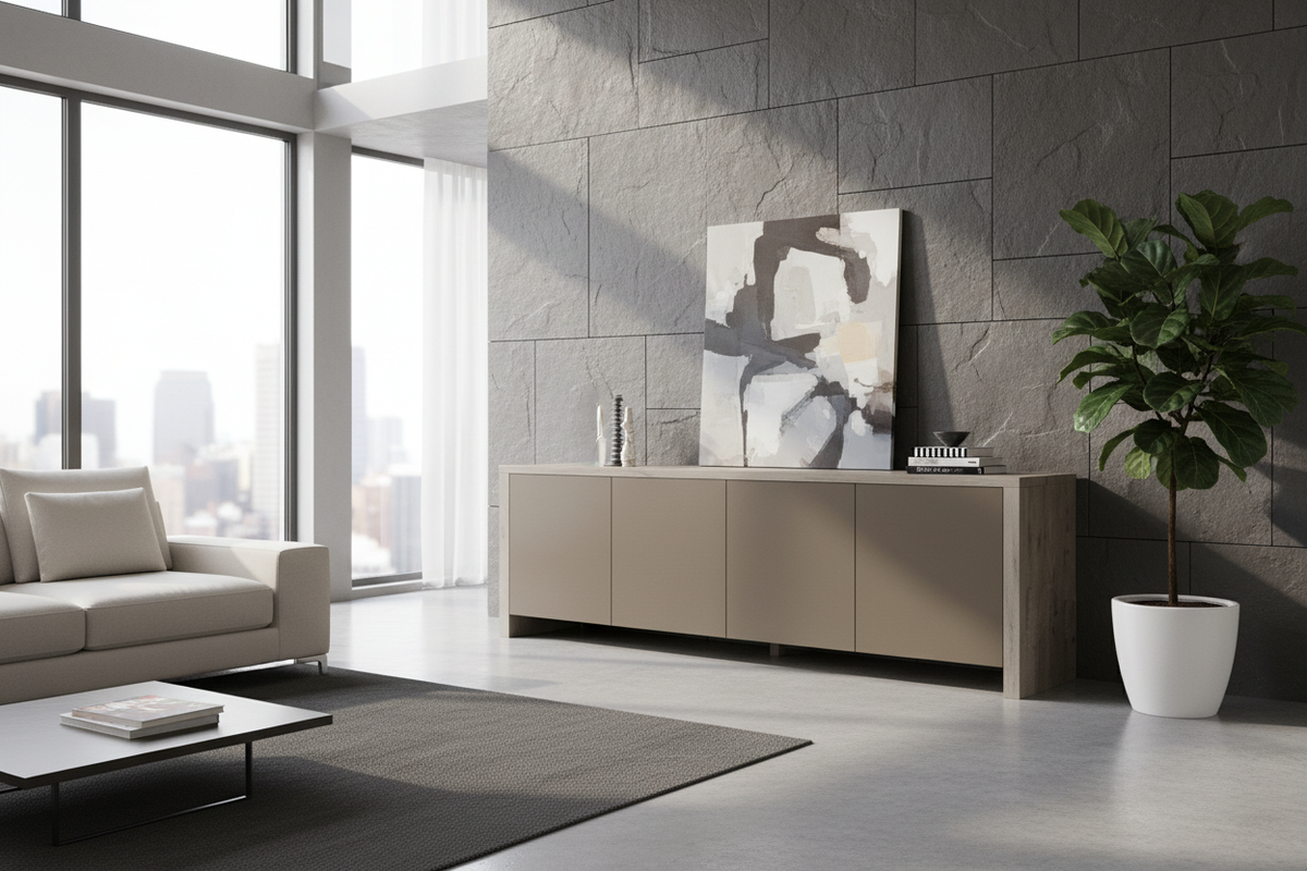 TRENZY BLOCK 4-Door Sideboard — Wide Buffet Cabinet Sideboard - close-up detail