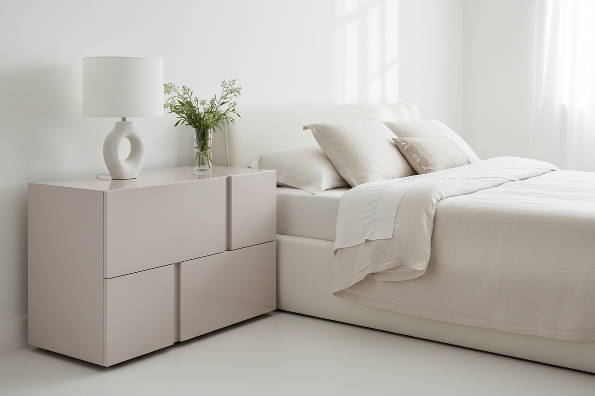 TRENZY Block Bedside Pedestal Pair – Bellavista Gloss Bedside Pedestal - angle view