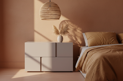 TRENZY Block Bedside Pedestal Pair – Bellavista Gloss Bedside Pedestal - styled in room