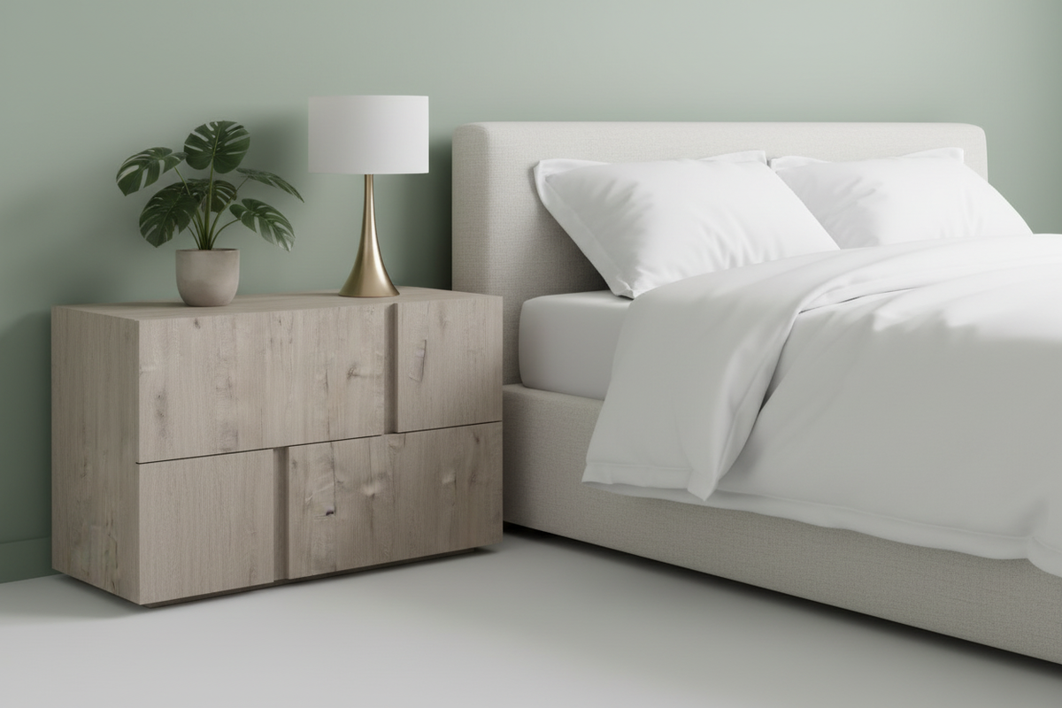 TRENZY BLOCK Bedside Pedestal Pair – Brookhill Veneer Bedside Pedestal - angle view