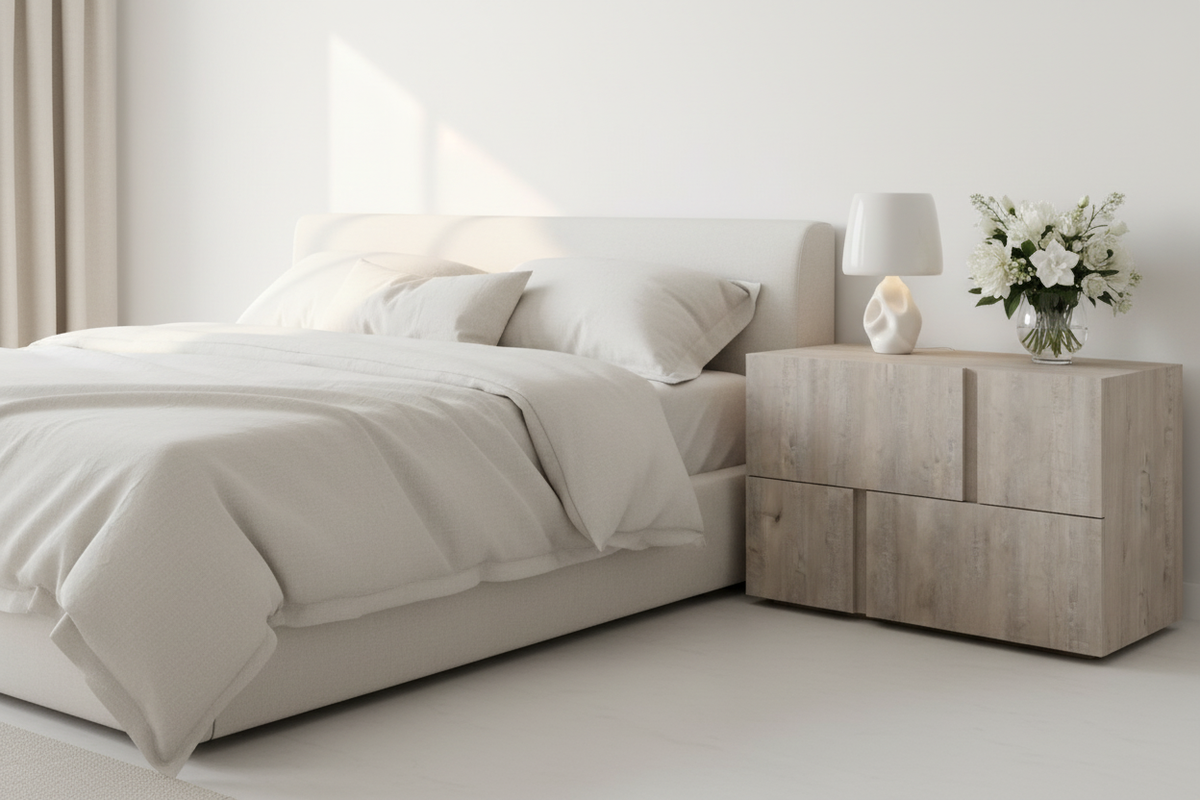 TRENZY BLOCK Bedside Pedestal Pair – Brookhill Veneer Bedside Pedestal - close-up detail