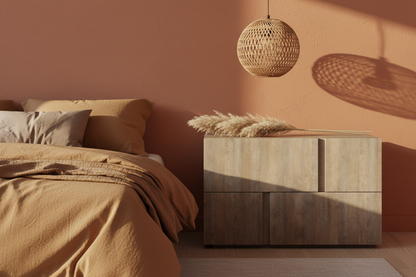 TRENZY BLOCK Bedside Pedestal Pair – Brookhill Veneer Bedside Pedestal - shown in context