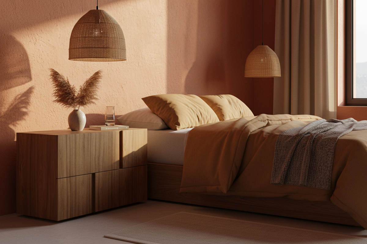 TRENZY BLOCK Bedside Pedestal Pair | Laredo Bedside Pedestal - shown in context