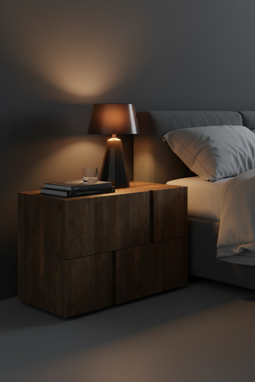 TRENZY Block Bedside Pedestal Pair – Napoca Veneer Bedside Pedestal - shown in context