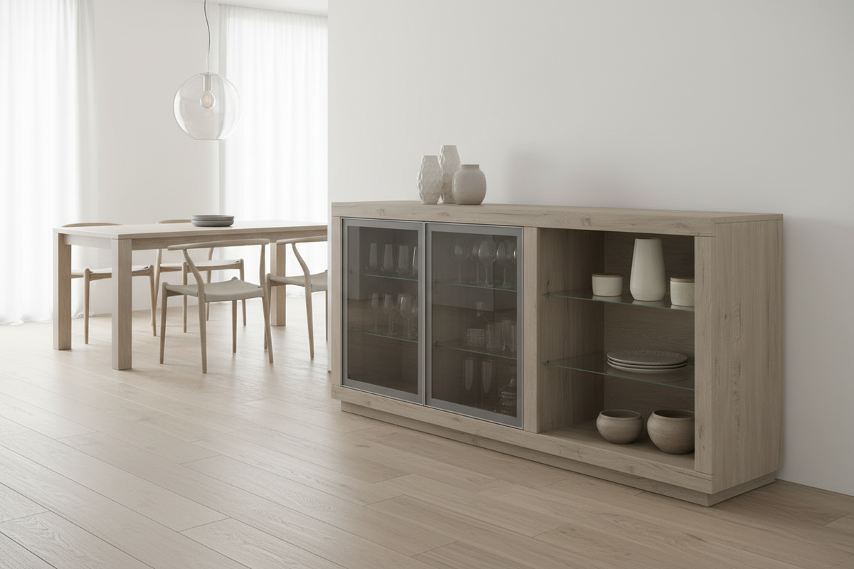 TRENZY BLOCK Display Sideboard — Glass Door China Cabinet Sideboard - front view
