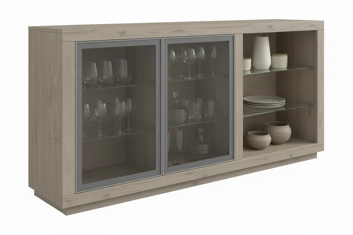 TRENZY BLOCK Display Sideboard — Glass Door China Cabinet Sideboard - installed