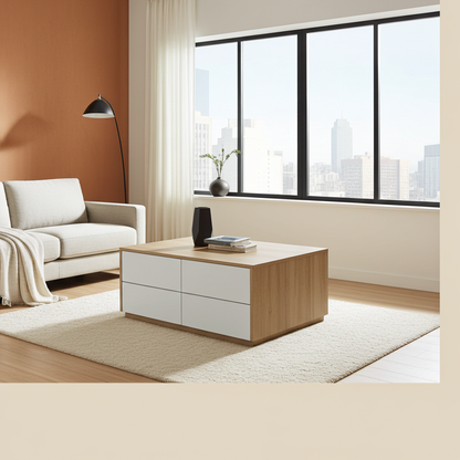 TRENZY BLOCK Modern White Push-Open Coffee Table | Modular Living Room Table Lounge Furniture - angle view