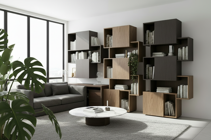 TRENZY BLOCK Modular Shelf Unit — Dark Espresso + Oak Shelving - angle view