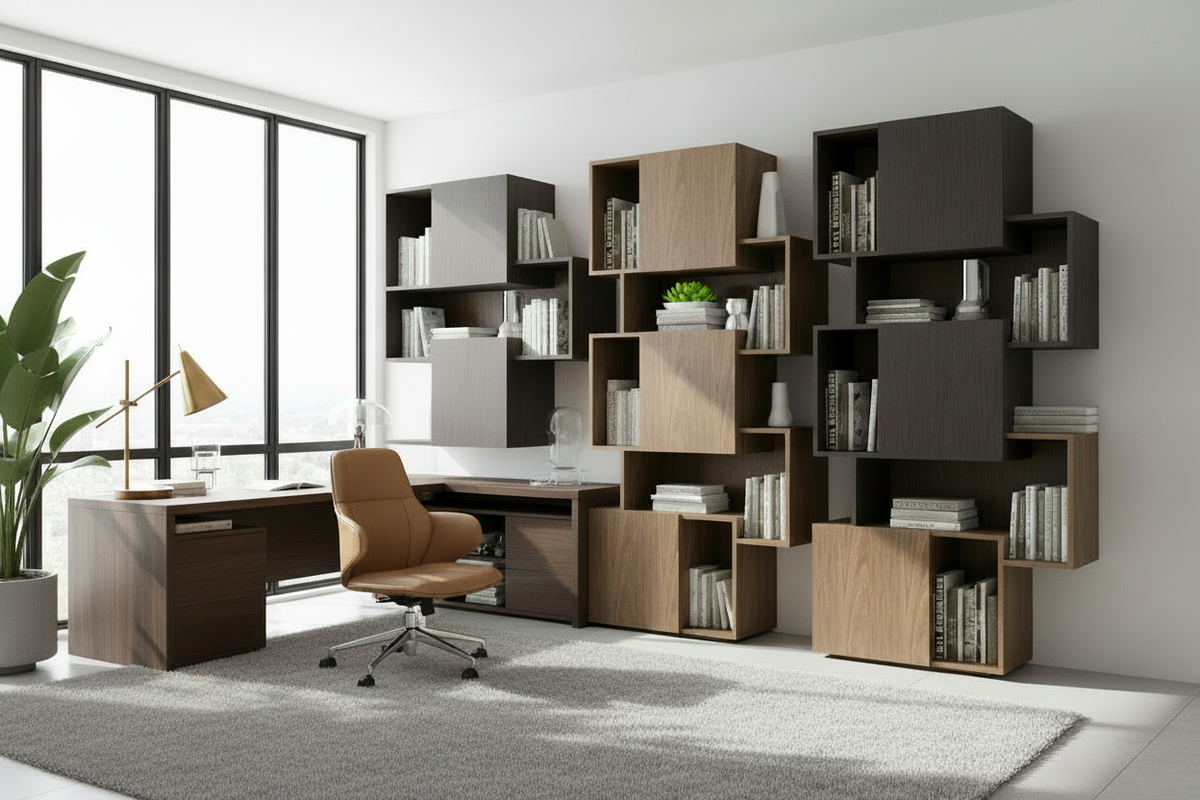 TRENZY BLOCK Modular Shelf Unit — Dark Espresso + Oak Shelving - close-up detail