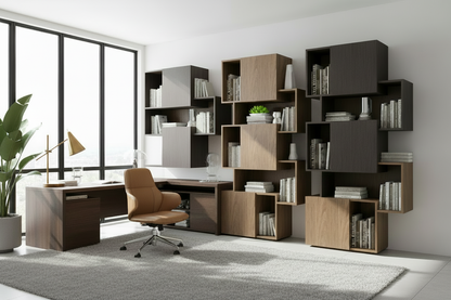 TRENZY BLOCK Modular Shelf Unit — Dark Espresso + Oak Shelving - close-up detail