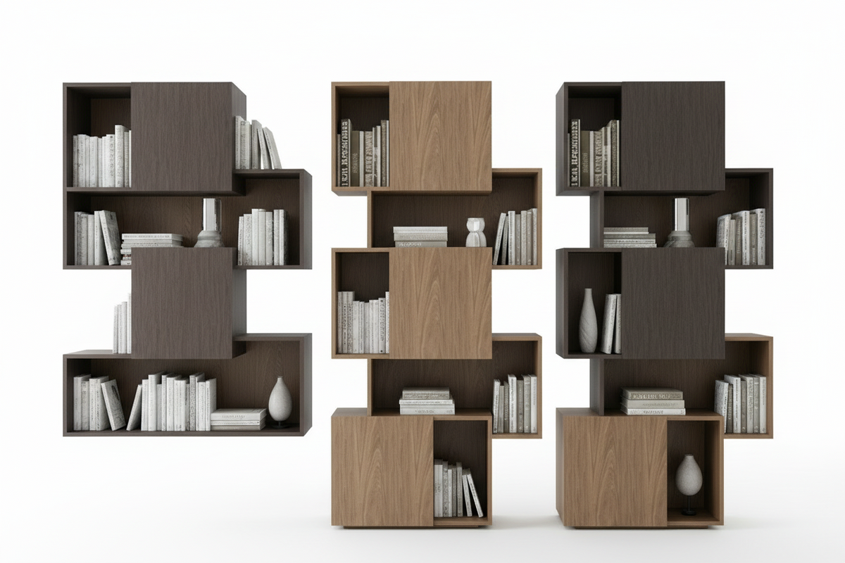TRENZY BLOCK Modular Shelf Unit — Dark Espresso + Oak Shelving - front view