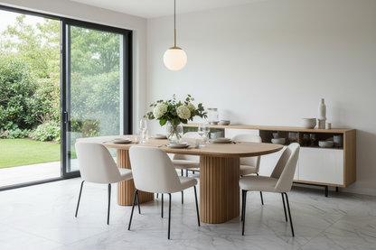 TRENZY BLOCK Oval Fluted Dining Table — 6 Seater Dining Table - angle view