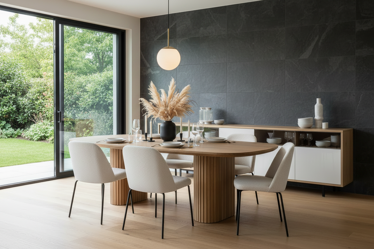 TRENZY BLOCK Oval Fluted Dining Table — 6 Seater Dining Table - close-up detail