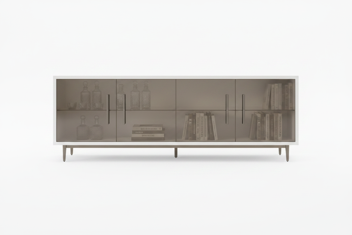TRENZY DYNAMIQ Glass Credenza | White Gloss & Bronze Glass - Credenza by Trenzy Spaces - view 1