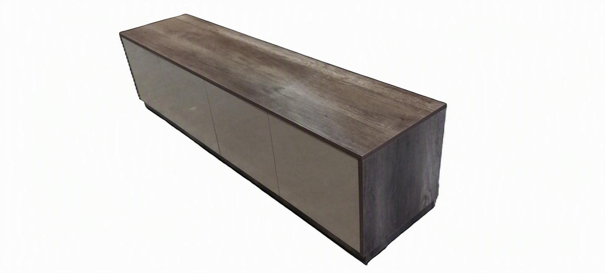TRENZY Spaces Lux Congo-Oak TV stand with a modern minimalist design, featuring a wood grain top and smooth doors.