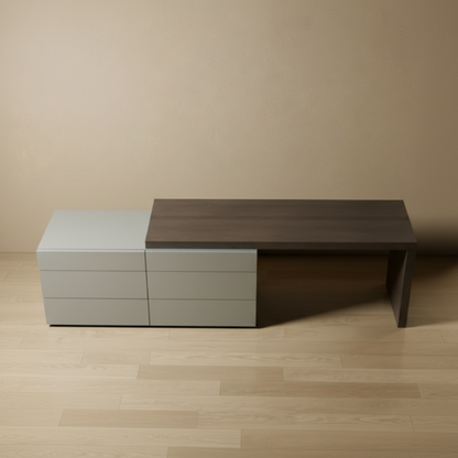 TRENZY Spaces modern two-tone dresser with a light grey drawer unit and a contrasting dark wood-effect top surface.