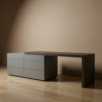 TRENZY Spaces modern two-tone dresser with a light grey storage unit and a dark wood-effect extended top surface.