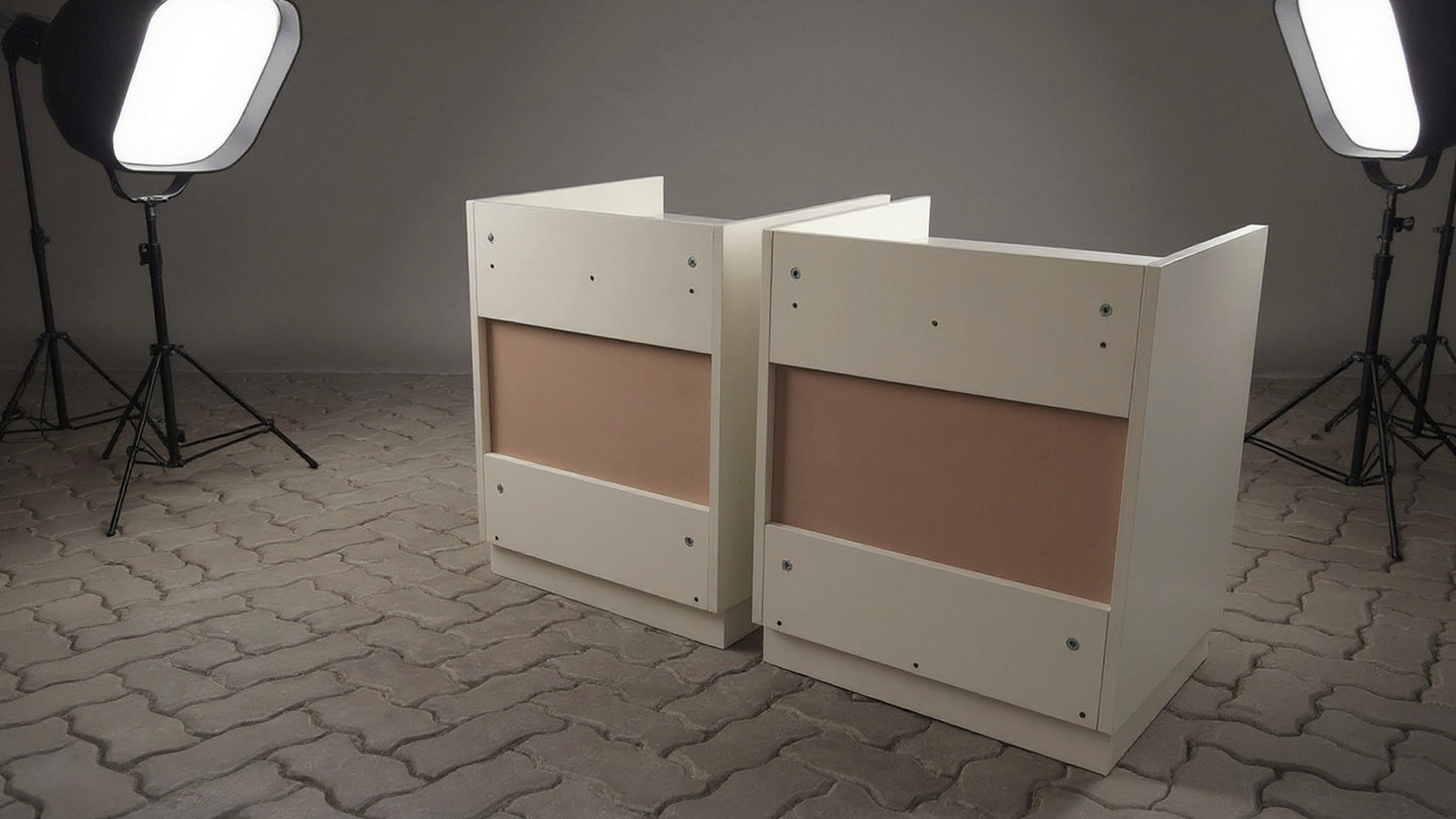 TRENZY Spaces modern luxury bedside pedestal pair in white MDF and particleboard with open-top design