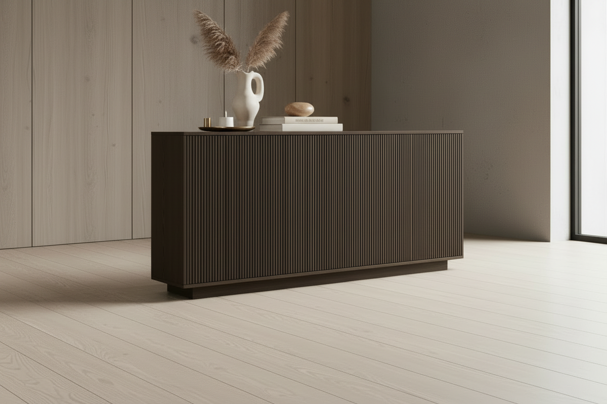 Unicorn white and beige smoked oak sideboard lifestyle