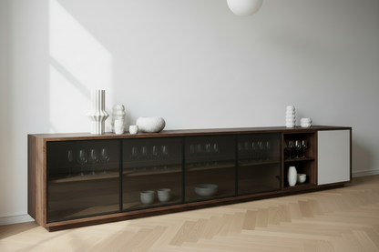 TRENZY BLOCK Sideboard Credenza — Walnut finish, full view