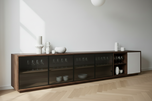 TRENZY BLOCK Sideboard Credenza — Walnut finish, full view