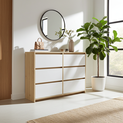 TRENZY Luxury 6-Drawer Chest of Drawers – Oak & Light Grey Super Gloss | MDF | 120cm | SA