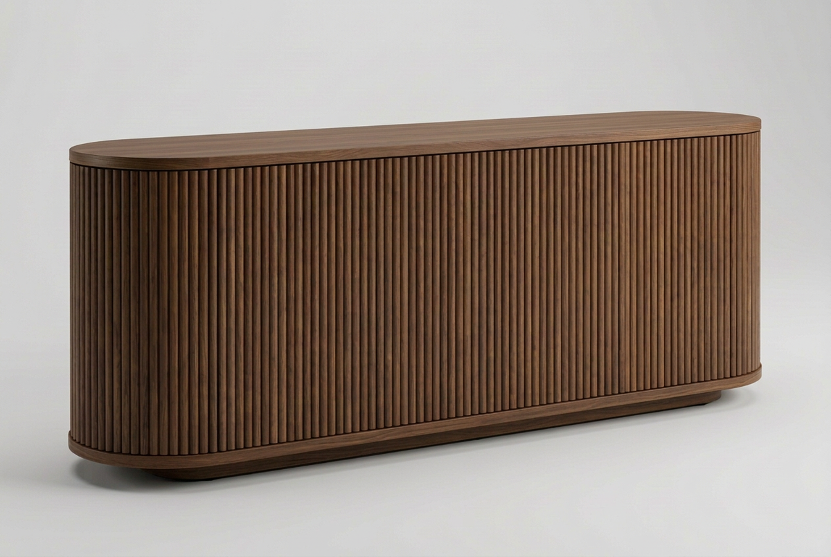 Walnut-colour rounded fluted sideboard