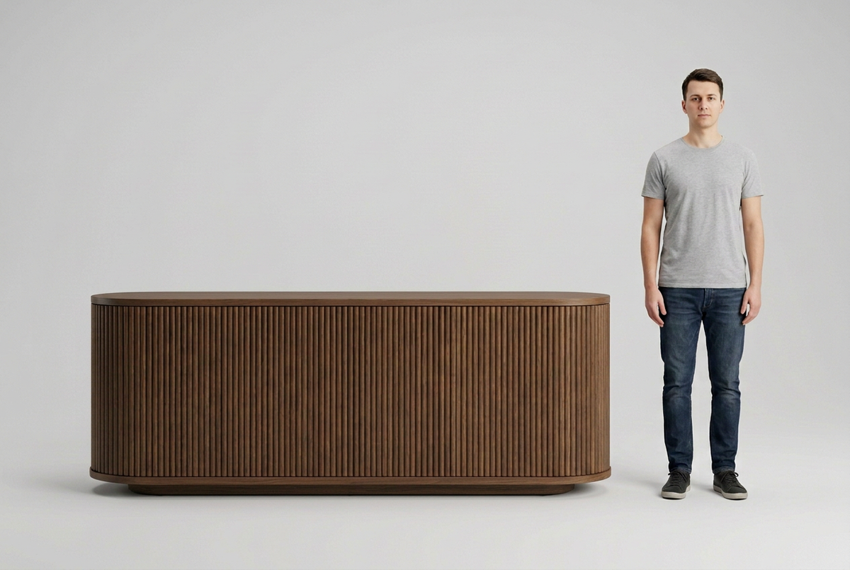 Walnut sideboard, full-person scale view