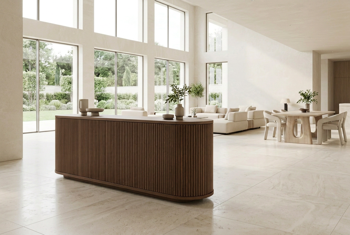 Walnut sideboard, light interior