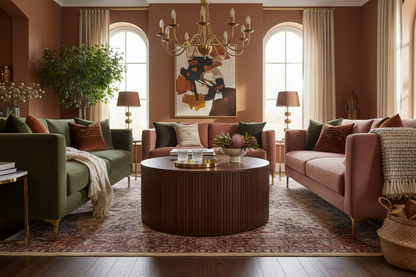 Walnut-Stained Oak Fluted Round Coffee Table