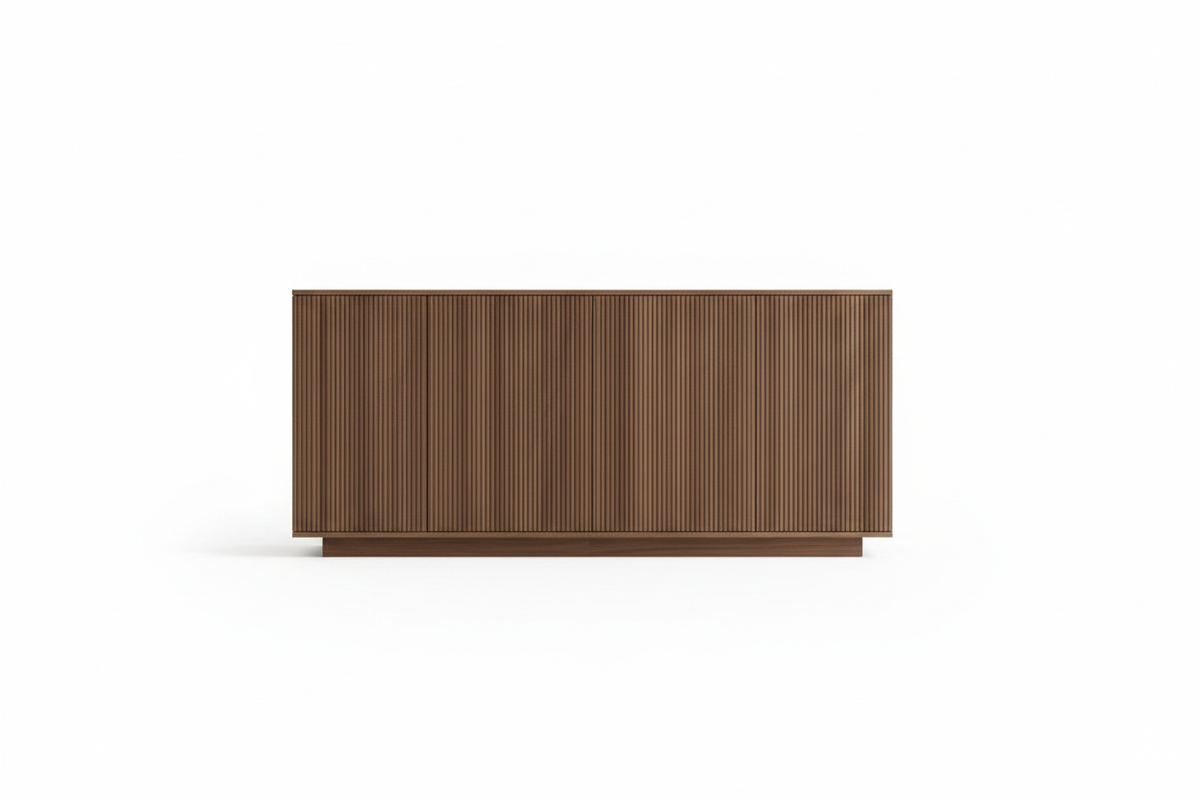 Walnut veneer sideboard on white background