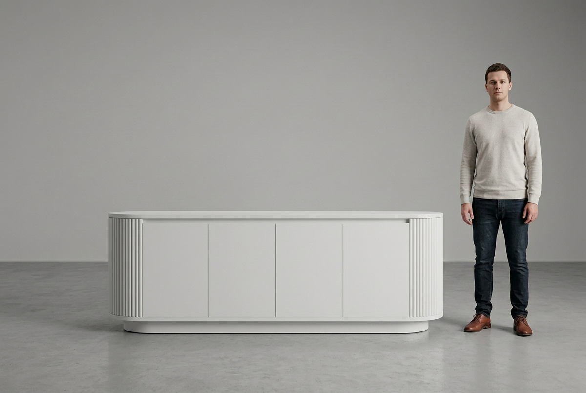 White Gola sideboard full-person scale view