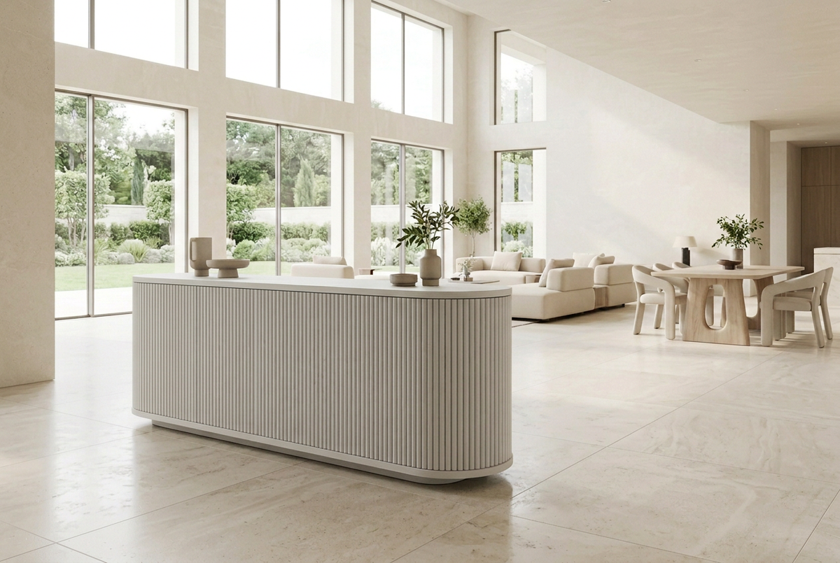 White sideboard, light interior